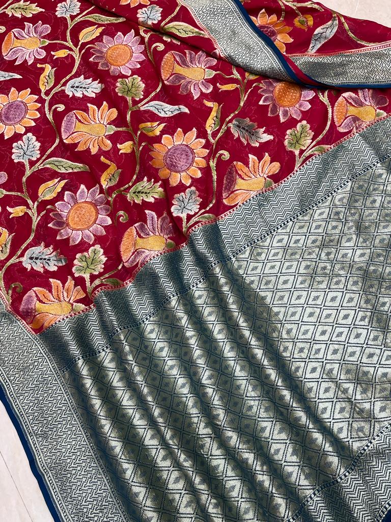 Khaddi Georgette Handloom Banarasi Saree - The Handlooms