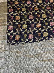 Black Pure Chiffon Khaddi Banarasi Saree - The Handlooms