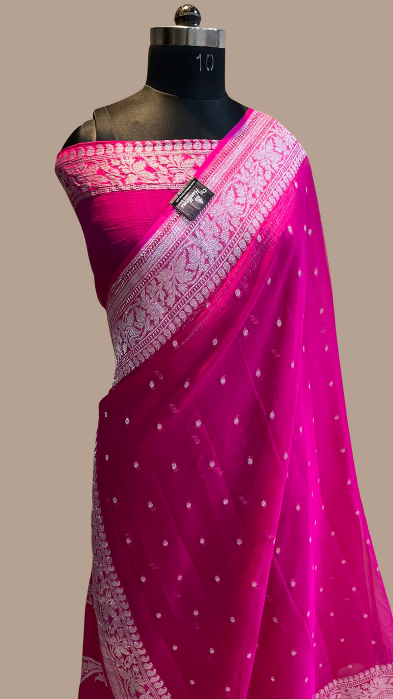 Pure Georgette Banarasi Handloom Saree - rani - The Handlooms