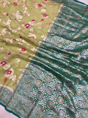 Khaddi Georgette Handloom Banarasi Saree - All over Jaal Work with meenakari - The Handlooms