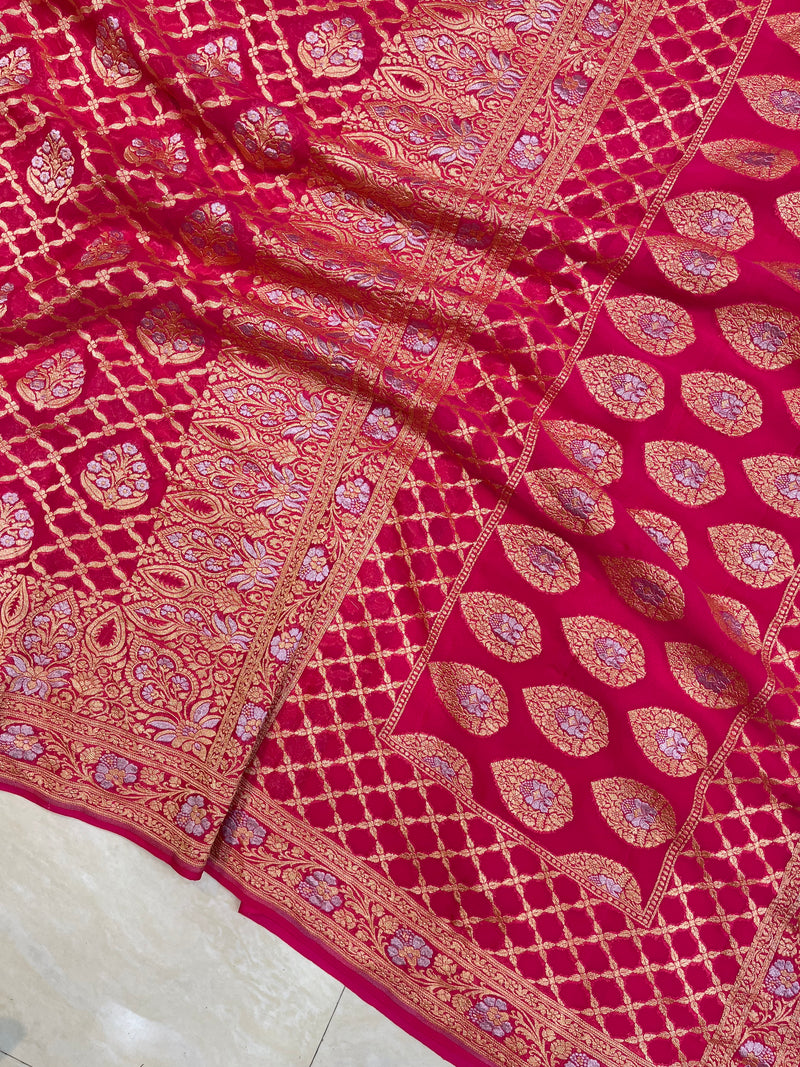 Khaddi Georgette Handloom Banarasi Saree - Sona Roopa - The Handlooms