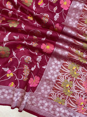 Pure Tussar Georgette Handloom Banarasi Saree - All over Jaal Work with meenakari - The Handlooms