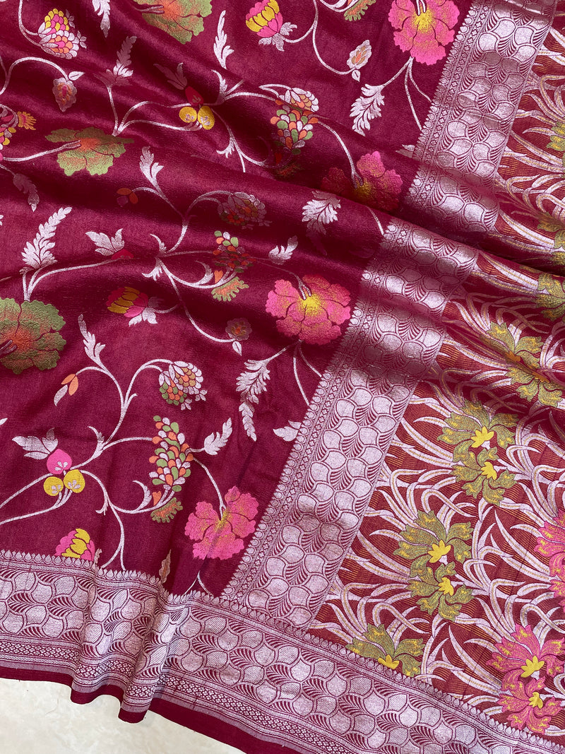 Pure Tussar Georgette Handloom Banarasi Saree - All over Jaal Work with meenakari - The Handlooms