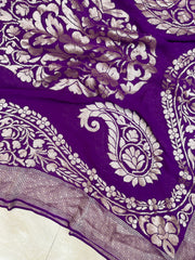 Pure Khaddi Georgette Banarasi Handloom Dupatta - water zari - The Handlooms