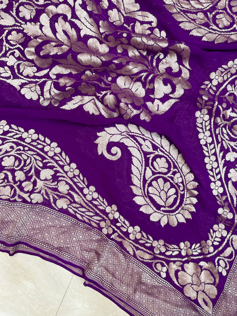 Pure Khaddi Georgette Banarasi Handloom Dupatta - water zari - The Handlooms