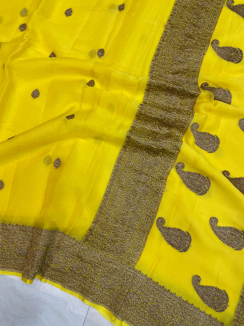 Pure Georgette Banarasi Saree - Antique Zari - The Handlooms