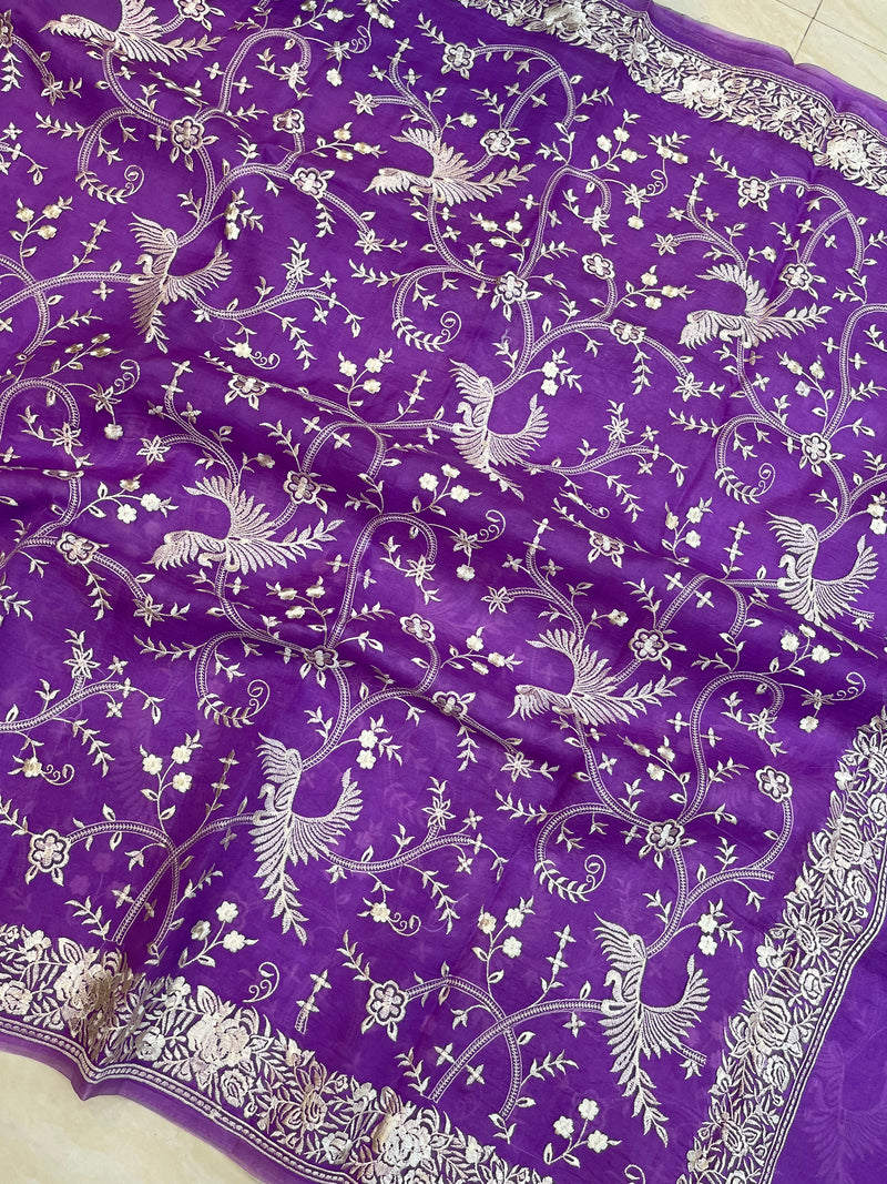 Pure Organza Chikankari Handloom Banarasi Saree - The Handlooms
