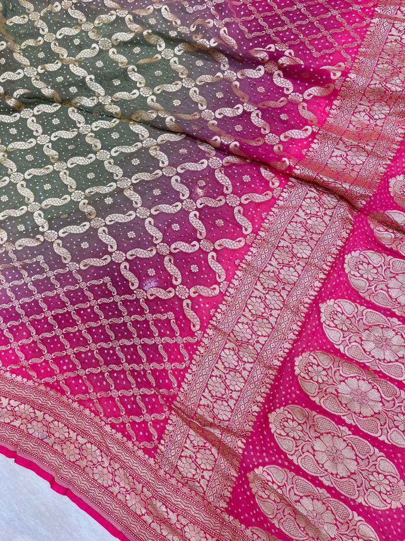 Pure Georgette Banarasi Bandhej Handloom Saree - The Handlooms