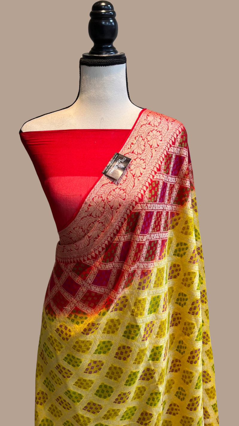 Yellow Pure Chiffon Khaddi Banarasi Saree - The Handlooms