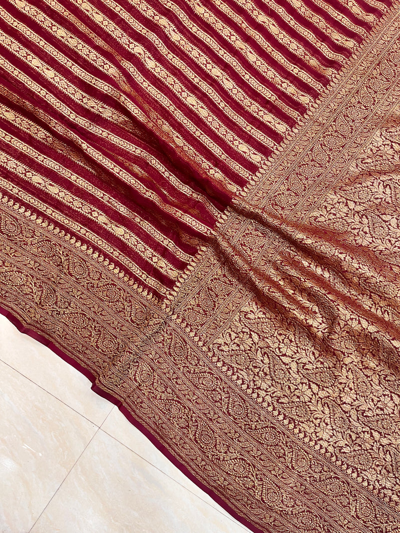 Khaddi Georgette Banarasi Saree -  Antique zari - The Handlooms