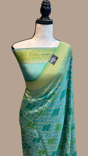Khaddi Georgette Handloom Banarasi Saree - Gold Zari - The Handlooms