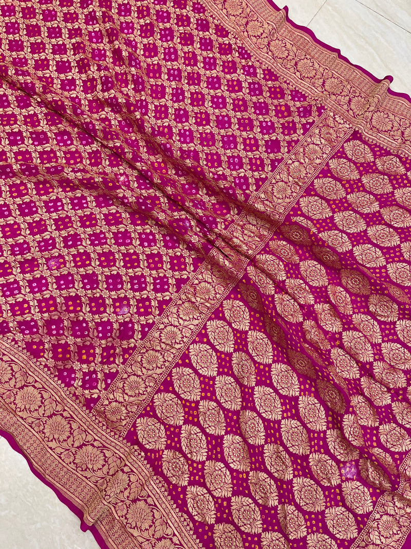 Pure Georgette Banarasi Bandhej Handloom Saree - The Handlooms