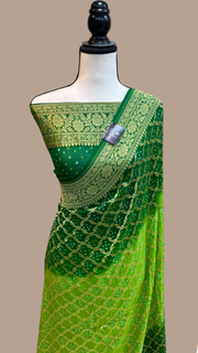 Pure Georgette Banarasi Bandhej Handloom Saree - The Handlooms