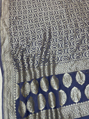 Grey Khaddi Georgette Handloom Banarasi Saree - The Handlooms