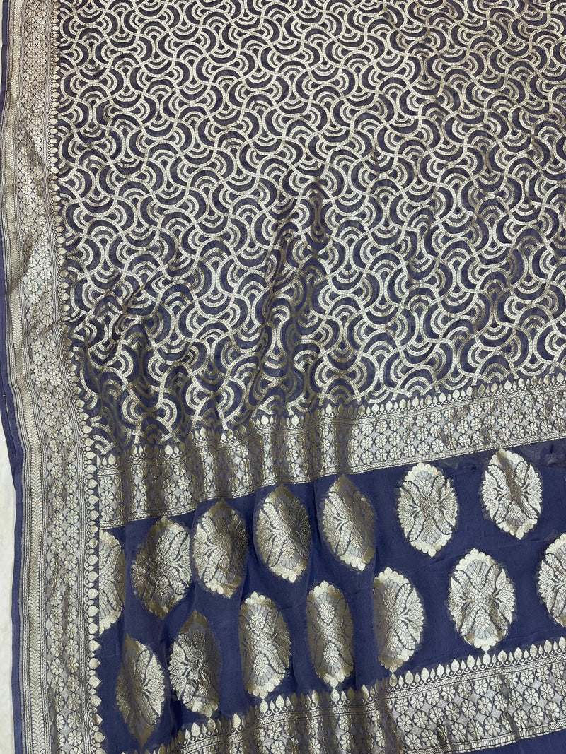 Grey Khaddi Georgette Handloom Banarasi Saree - The Handlooms