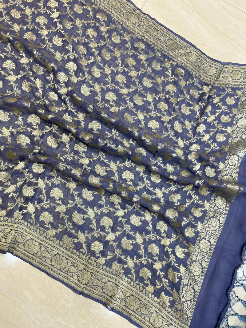 Pure Khaddi Georgette Dupatta - water zari - The Handlooms