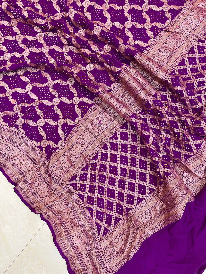 Pure Georgette Banarasi Bandhej Handloom Dupatta - The Handlooms
