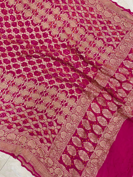 Pure Georgette Banarasi Bandhej Handloom Dupatta - The Handlooms