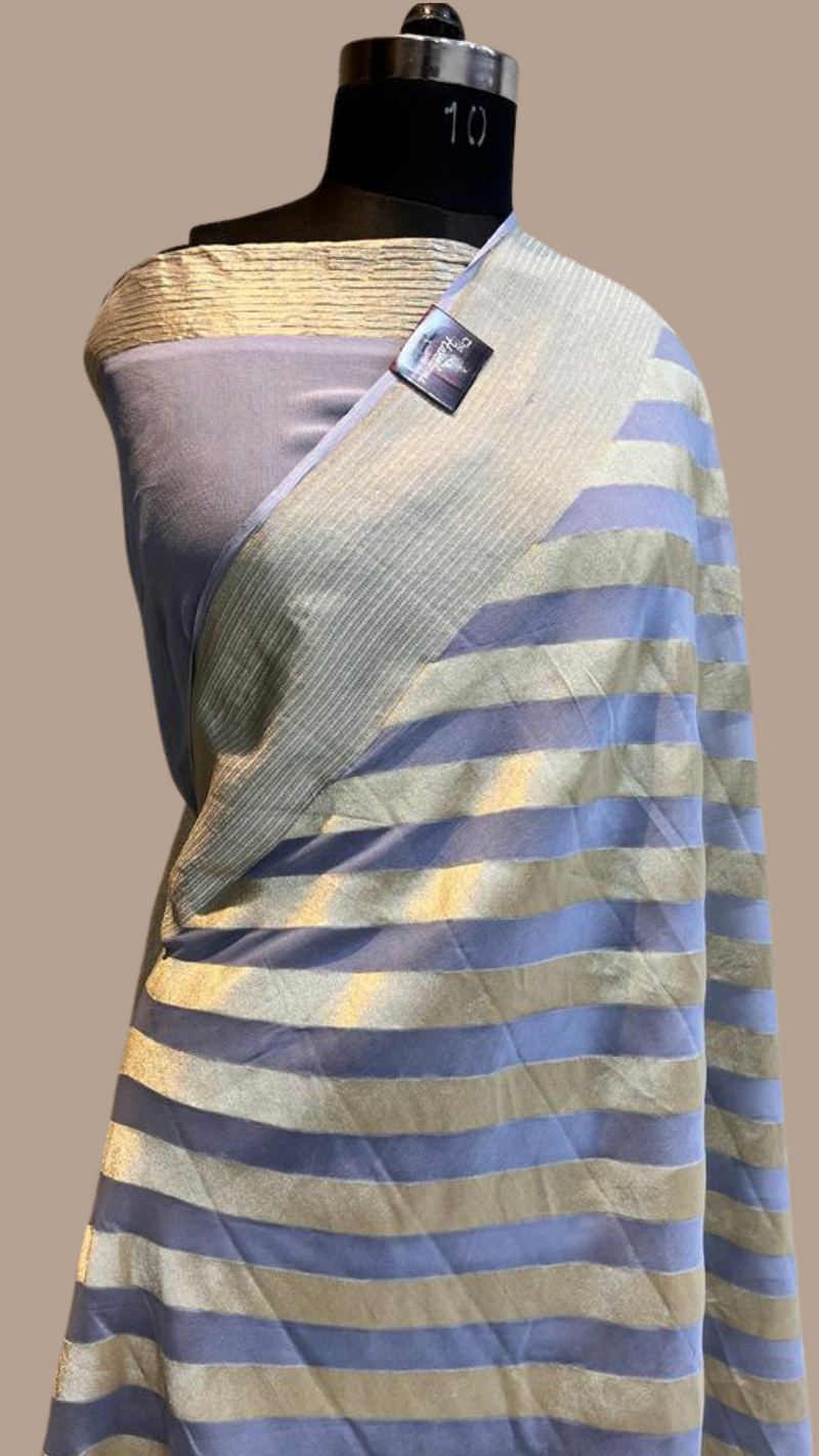 Grey Khaddi Georgette Handloom Banarasi Saree - The Handlooms