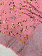 Pure Georgette  Digital Print with Chikankari Handloom Banarasi Saree - The Handlooms
