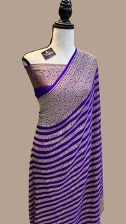 Purple Pure Khaddi Georgette Banarasi Saree -  Gold zari - The Handlooms