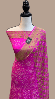 Pure Georgette Banarasi Bandhej Handloom Saree - The Handlooms