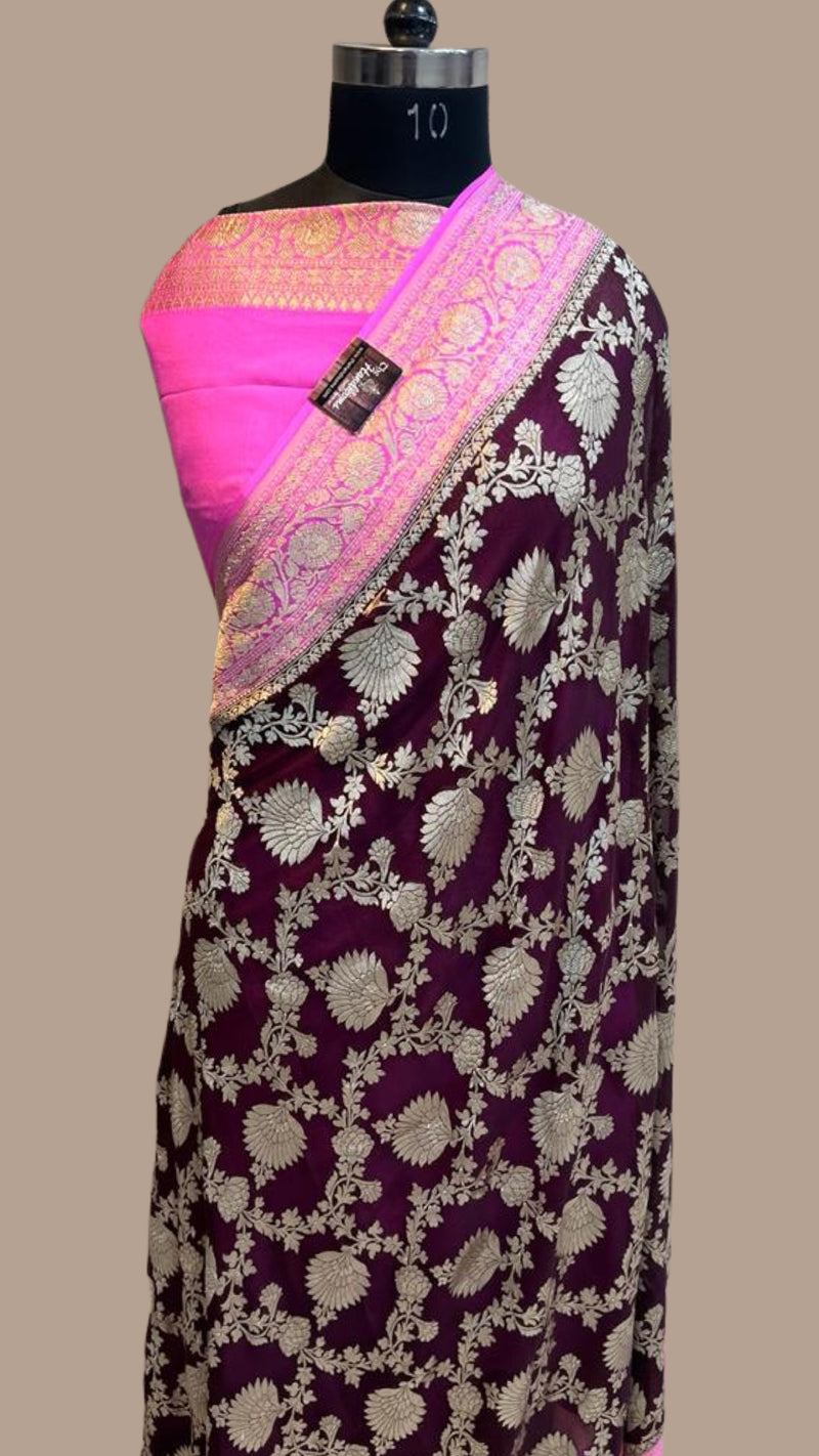 Black Khaddi Georgette Handloom Banarasi Saree - The Handlooms