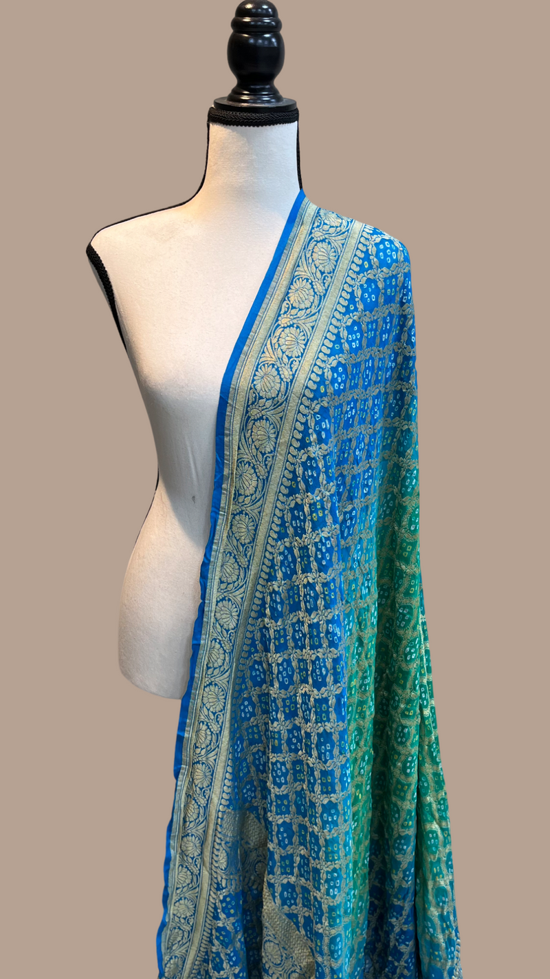 Pure Georgette Banarasi Bandhej Handloom Dupatta - The Handlooms