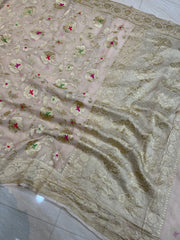 Khaddi Georgette Handloom Banarasi Saree - All over Jaal Work with meenakari - The Handlooms