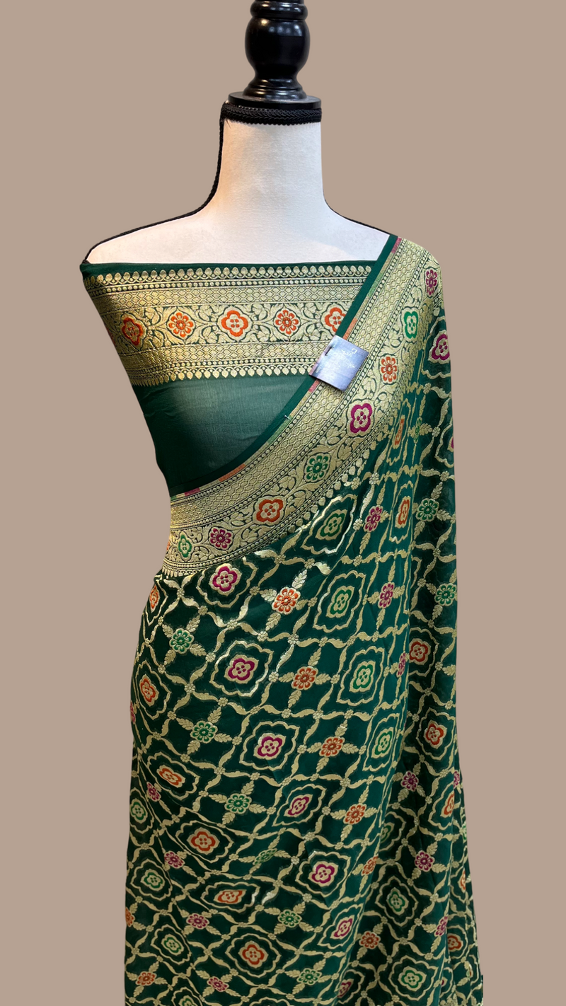 Pure Georgette Banarasi Handloom Saree - with meenakari work - The Handlooms