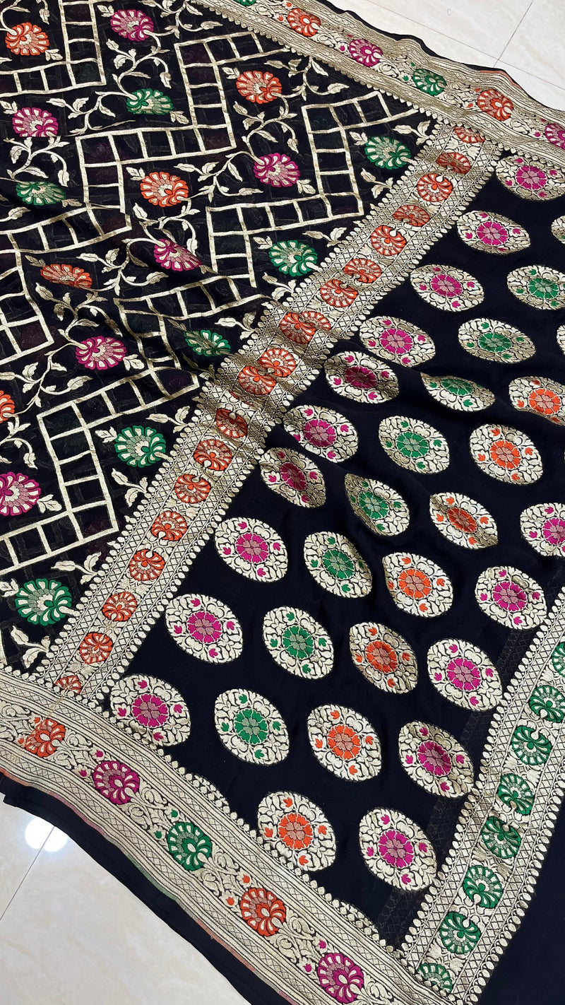 Pure Georgette Banarasi Handloom Saree - with meenakari work - The Handlooms