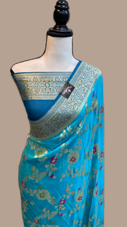 Khaddi Georgette Handloom Banarasi Saree - All over Jaal Work with meenakari - The Handlooms