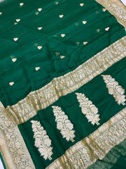 Green Pure Georgette Banarasi Saree - Gold zari - The Handlooms