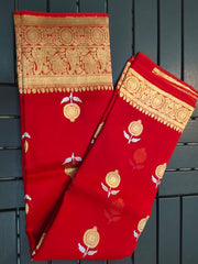 Red Pure Kora Handloom Banarasi Saree - Sona Roopa Alfi Kadua Boota - The Handlooms