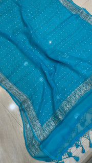 Pure Georgette Dupatt asilver zari - The Handlooms
