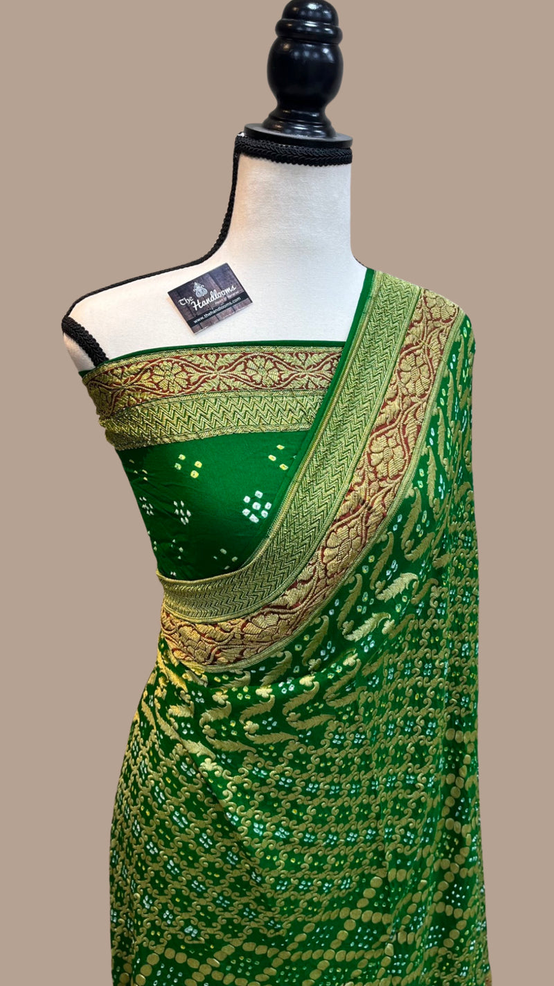 Pure Georgette Banarasi Bandhej Handloom Saree - The Handlooms