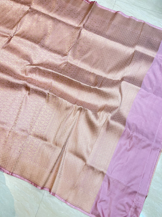Onion Pink Pure Katan Silk Banarasi Handloom Saree - Tanchui Brocade - The Handlooms