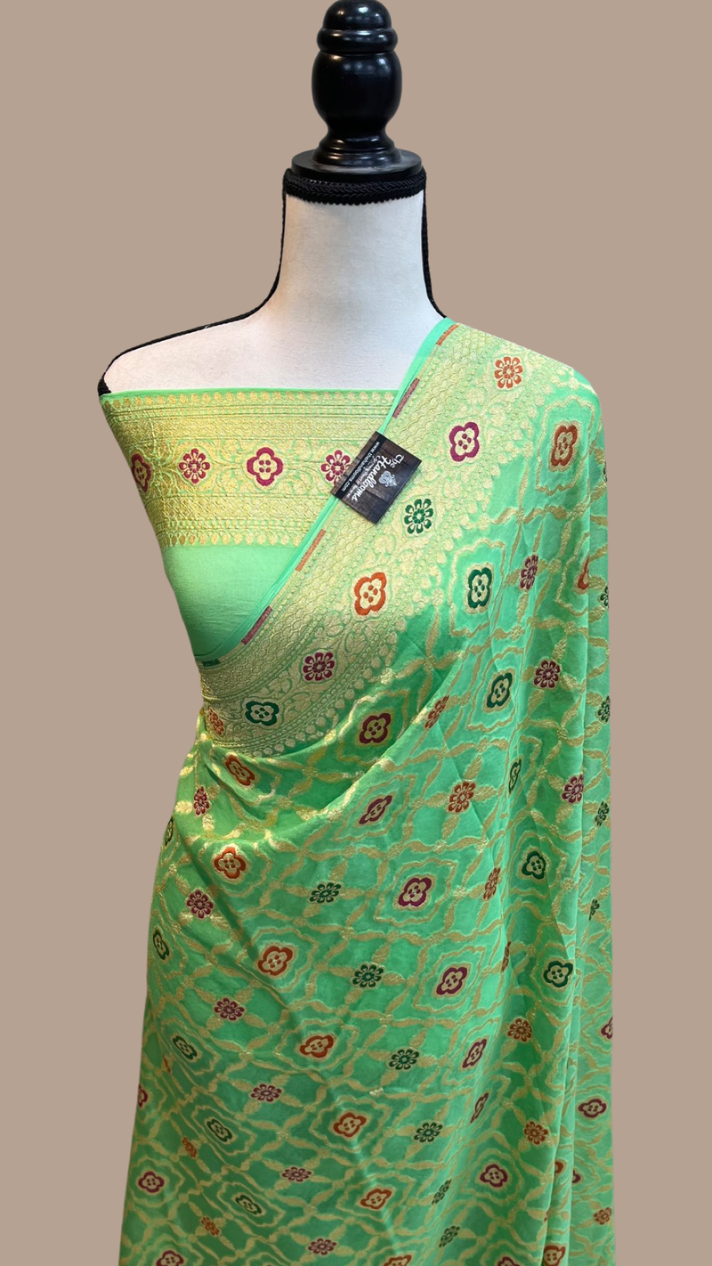 Pure Georgette Banarasi Handloom Saree - with meenakari work Gold Zari - The Handlooms
