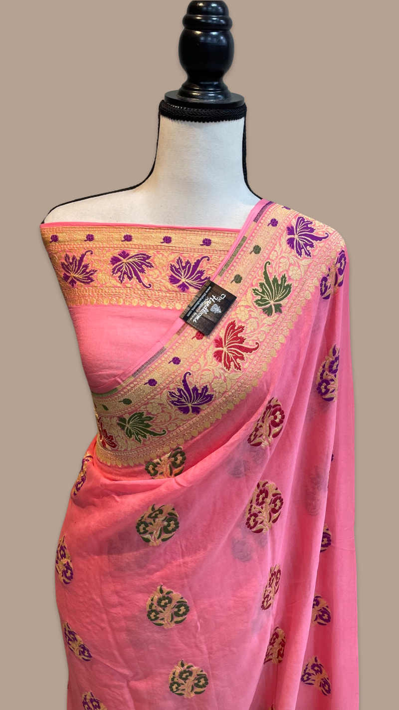 Pure Georgette Banarasi Handloom Saree - with meenakari work - The Handlooms