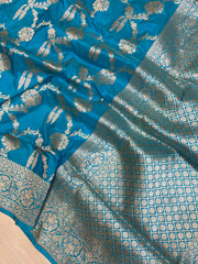 Sky Blue Pure Katan Silk Banarasi Handloom Saree - All over Jaal work - The Handlooms