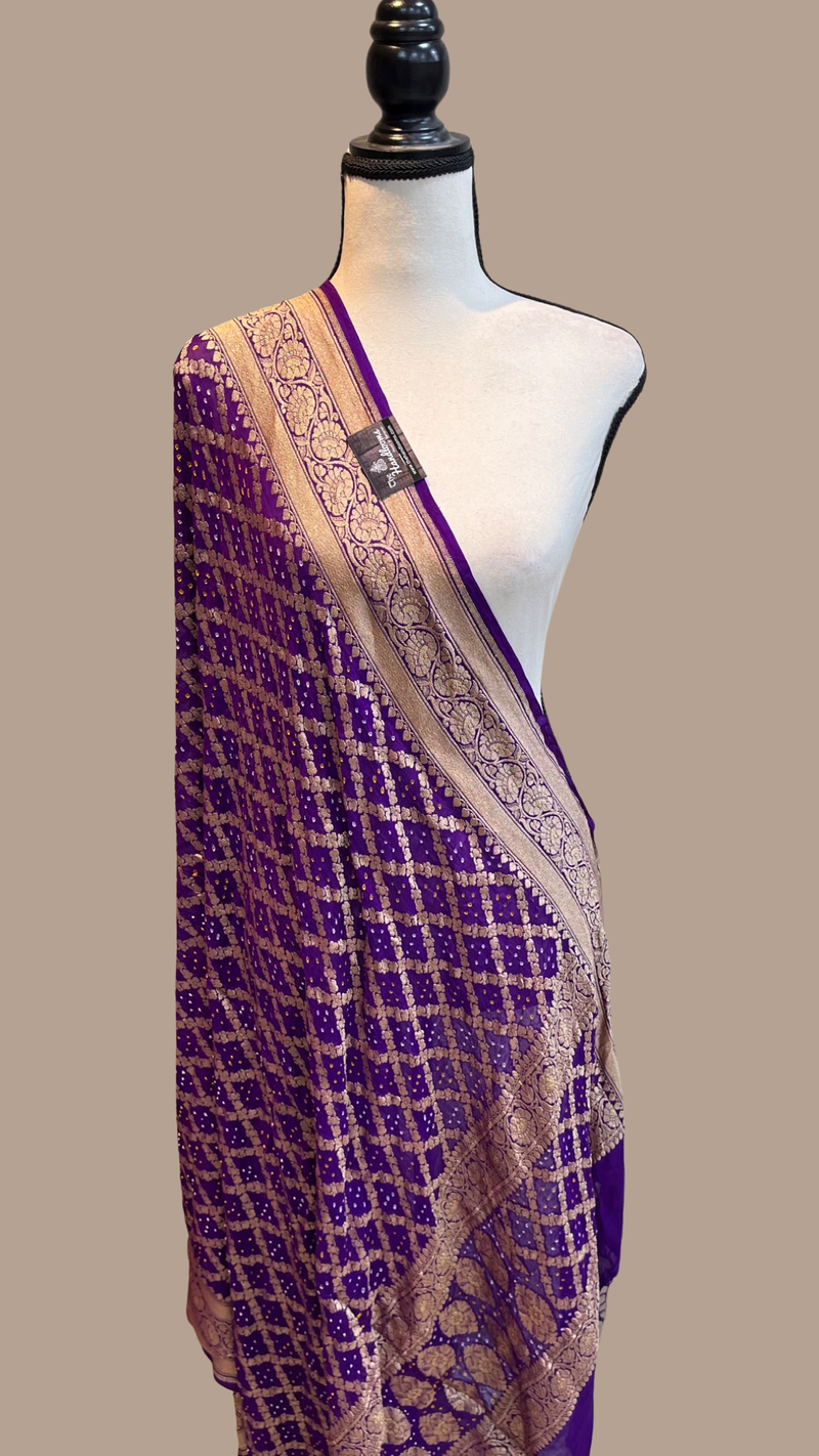 Pure Georgette Banarasi Bandhej Handloom Dupatta - The Handlooms