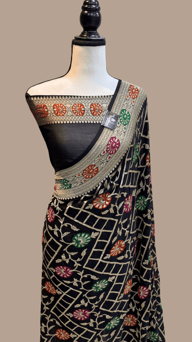 Pure Georgette Banarasi Handloom Saree - with meenakari work - The Handlooms