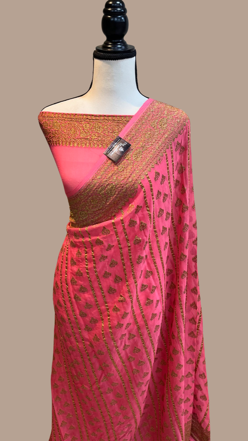 Khaddi Georgette Banarasi Saree -  Antique zari - The Handlooms