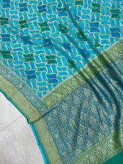 Khaddi Georgette Handloom Banarasi Saree - Gold Zari - The Handlooms