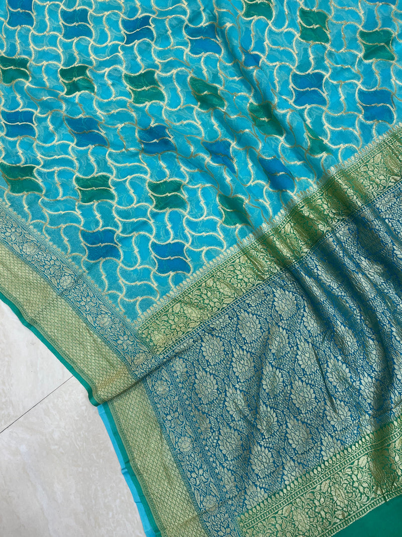 Khaddi Georgette Handloom Banarasi Saree - Gold Zari - The Handlooms