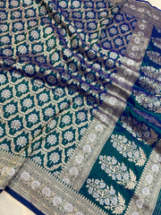 Pure Katan Silk Banarasi Handloom Saree - All over Sona Roopa Jaal work - The Handlooms