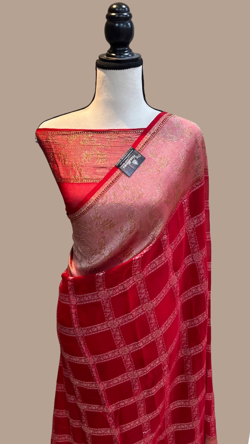 Pure Georgette Banarasi Bandhej Handloom Saree - The Handlooms