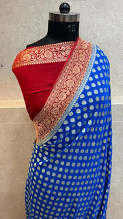 Khaddi Georgette Handloom Banarasi Saree - Gold Zari - The Handlooms