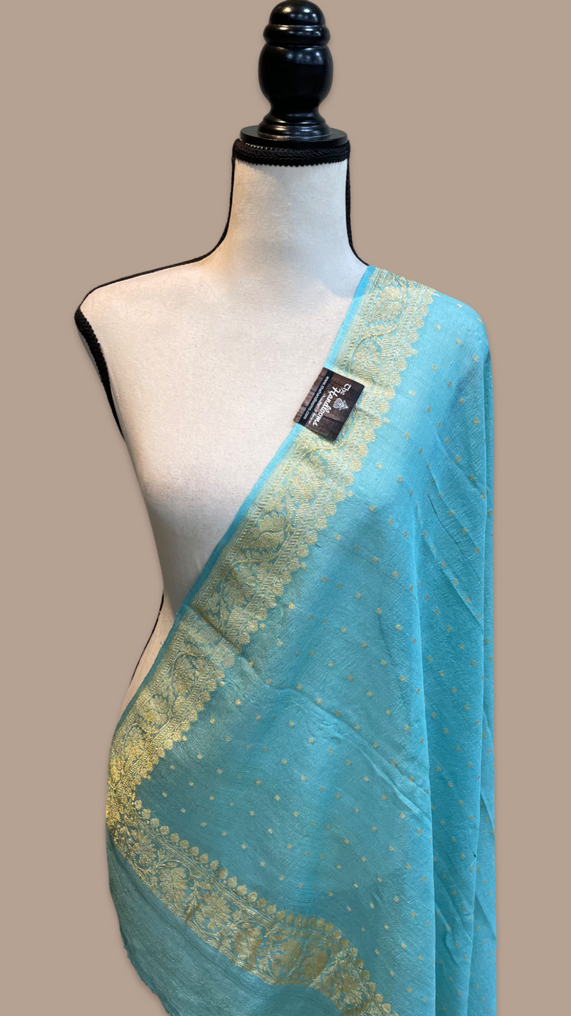 Pure Tussar Georgette Handwoven Dupatta -Gold zari - The Handlooms