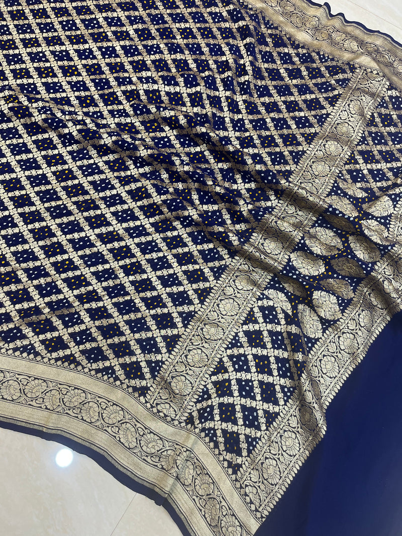 Georgette Banarasi Bandhej Handloom Dupatta - The Handlooms